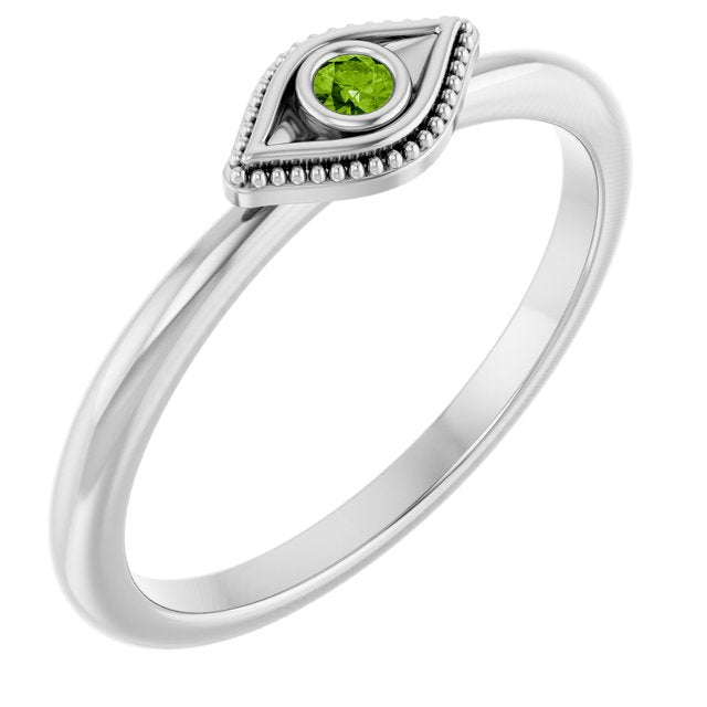 Platinum Natural Peridot Stackable Evil Eye Ring
