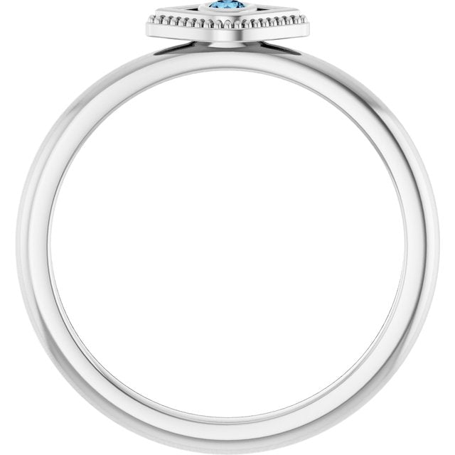 Sterling Silver Natural Aquamarine Stackable Evil Eye Ring