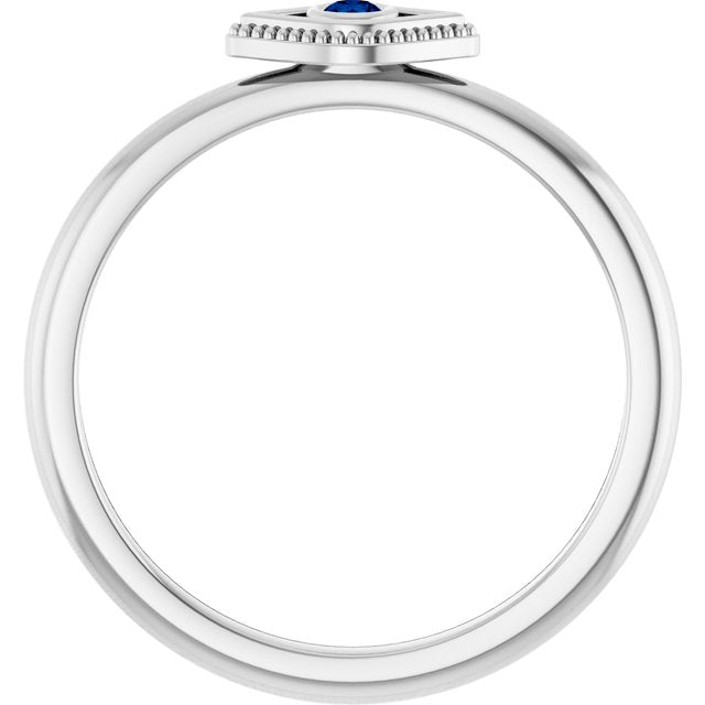 Sterling Silver Natural Blue Sapphire Stackable Evil Eye Ring