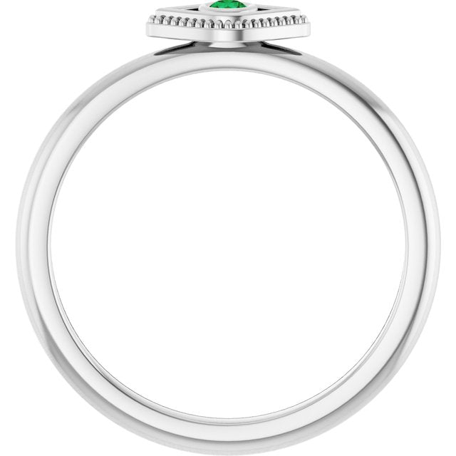 Sterling Silver Natural Emerald Stackable Evil Eye Ring