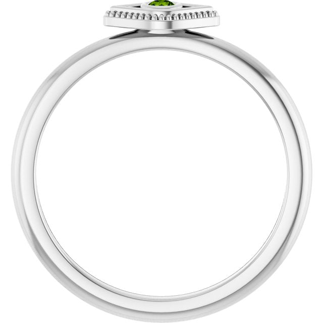 Platinum Natural Peridot Stackable Evil Eye Ring