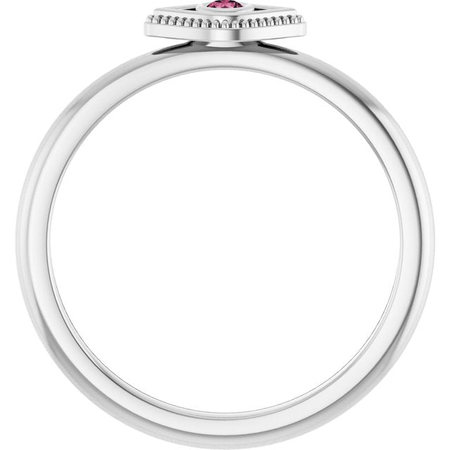 Sterling Silver Natural Pink Tourmaline Stackable Evil Eye Ring