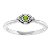 Platinum Natural Peridot Stackable Evil Eye Ring