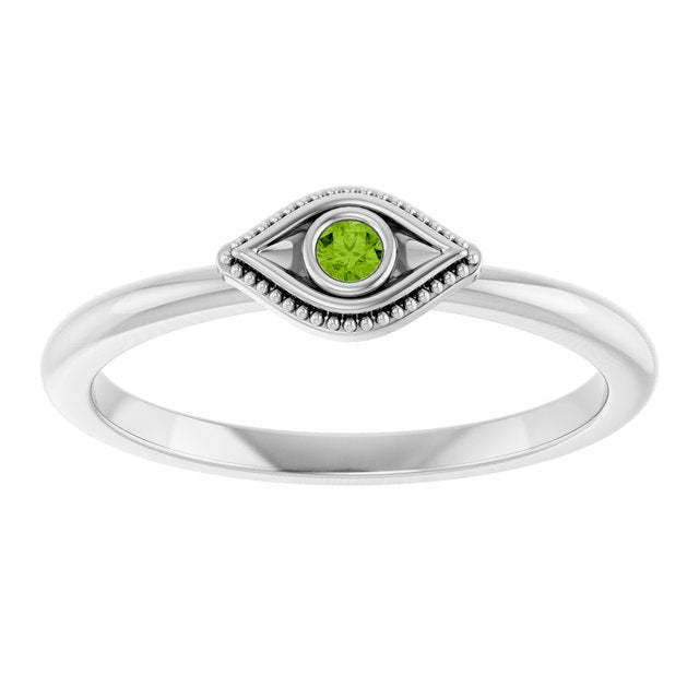 Platinum Natural Peridot Stackable Evil Eye Ring