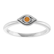 Platinum Natural Citrine Stackable Evil Eye Ring