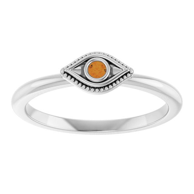 Platinum Natural Citrine Stackable Evil Eye Ring
