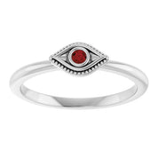 Platinum Natural Mozambique Garnet Stackable Evil Eye Ring