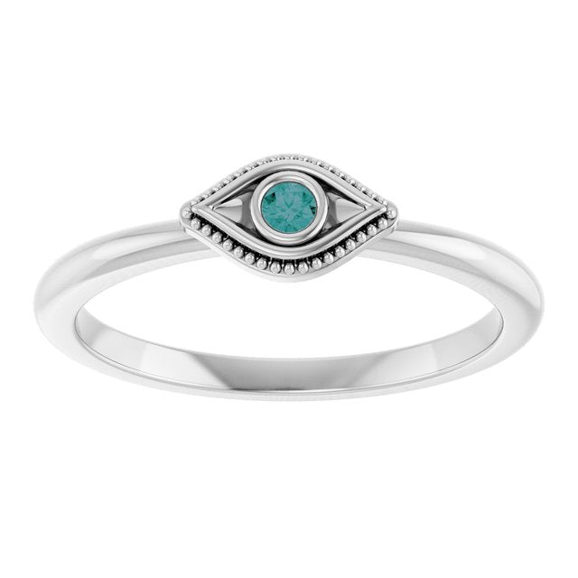 Platinum Natural Alexandrite Stackable Evil Eye Ring