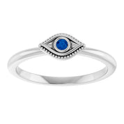 Platinum Natural Blue Sapphire Stackable Evil Eye Ring