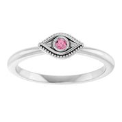 Sterling Silver Natural Pink Tourmaline Stackable Evil Eye Ring