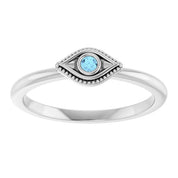 Platinum Natural Aquamarine Stackable Evil Eye Ring