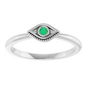 Platinum Natural Emerald Stackable Evil Eye Ring