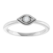 Platinum Natural White Sapphire Stackable Evil Eye Ring