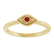 14K Yellow Natural Mozambique Garnet Stackable Evil Eye Ring