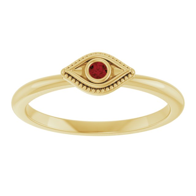 14K Yellow Natural Mozambique Garnet Stackable Evil Eye Ring
