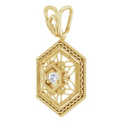 14K Yellow .025 CT Natural Diamond Filigree Pendant