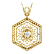 14K Yellow .025 CT Natural Diamond Filigree Pendant