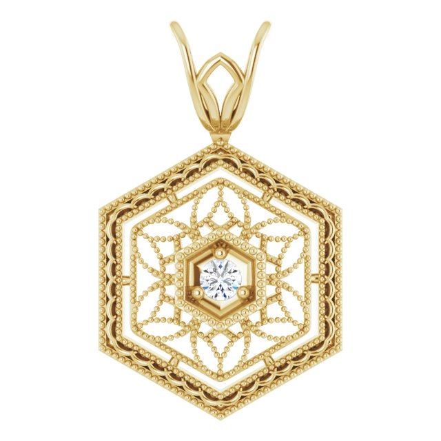 14K Yellow .025 CT Natural Diamond Filigree Pendant