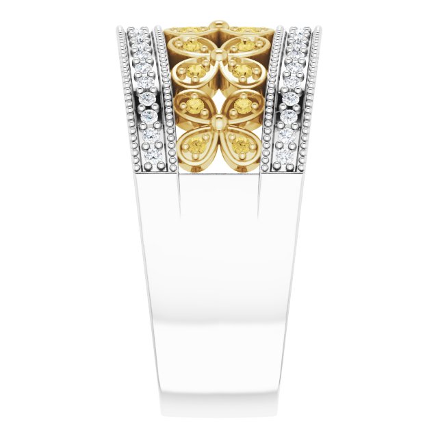 14K White/Yellow 3/8 CTW Yellow & White Natural Diamond Floral Ring