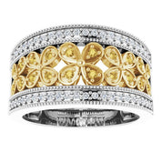 14K White/Yellow 3/8 CTW Yellow & White Natural Diamond Floral Ring