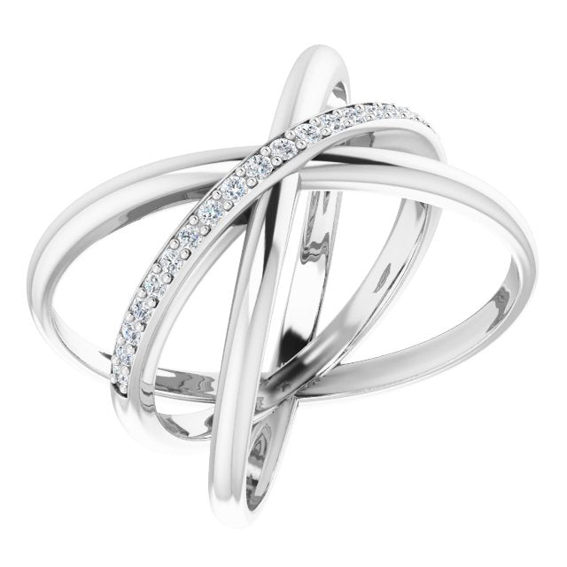 14K White 1/6 CTW Natural Diamond Crosover Ring - Elegant Design by Motek Jewelry