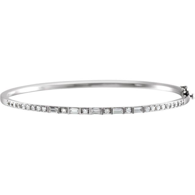 14K White 1 CTW Natural Diamond 7" Bangle Bracelet