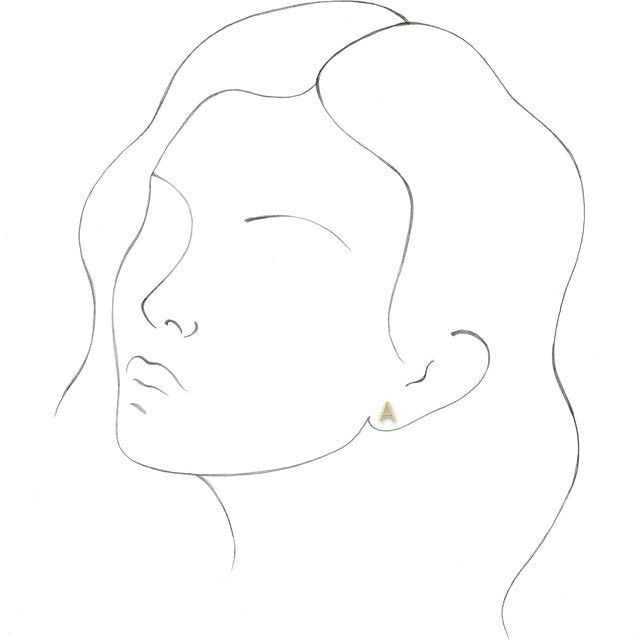 14K Yellow Single Initial A Earring