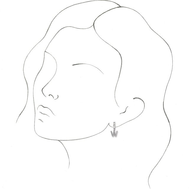 Platinum Initial W Hinged Huggie Earring