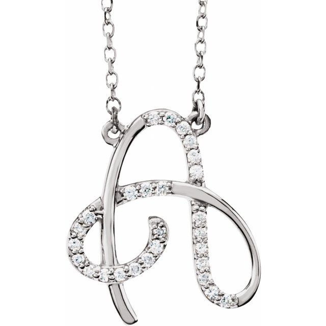 14K White Gold 1/10 CTW Natural Diamond Initial 'A' Necklace