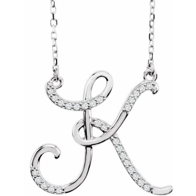 14K White Gold Natural Diamond Initial K Necklace - 1/10 CTW