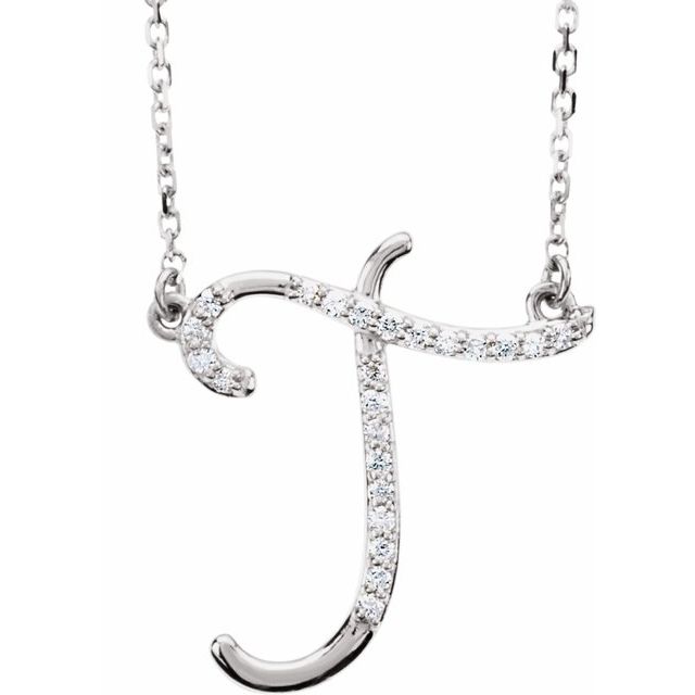 14K White Gold Natural Diamond Initial T Necklace - 1/10 CTW
