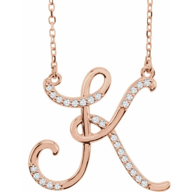 14K Rose Gold 1/10 CTW Natural Diamond Initial K Necklace - Motek Jewelry