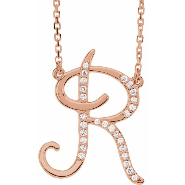 14K Rose Gold Initial R Necklace with 1/10 CTW Natural Diamonds