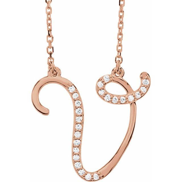 14K Rose Natural Diamond Initial V Necklace - 1/10 CTW - Motek Jewelry