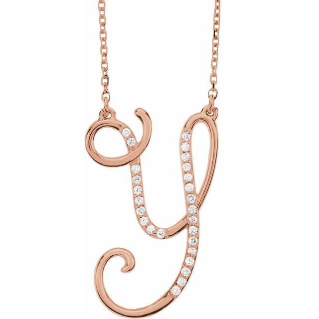 14K Rose Gold Diamond Initial Y Necklace - 1/10 CTW Natural Diamonds - Motek Jewelry