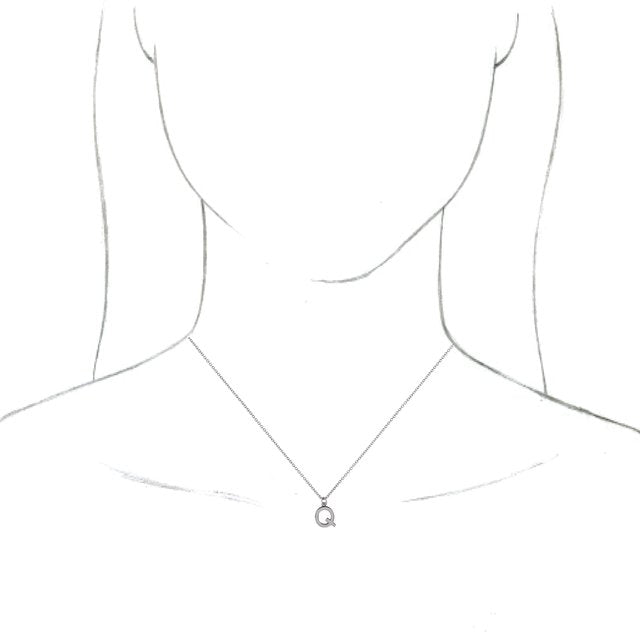 Sterling Silver Initial Q Dangle 16" Necklace