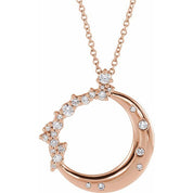 14K Lab-Grown Diamond Bezel-Set and Crescent Moon Necklace 16-18" Length