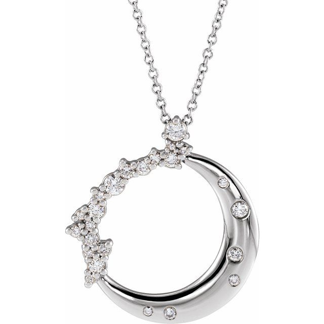 14K White Lab-Grown Diamond Crescent Moon Necklace LG115 - 1/4 CTW