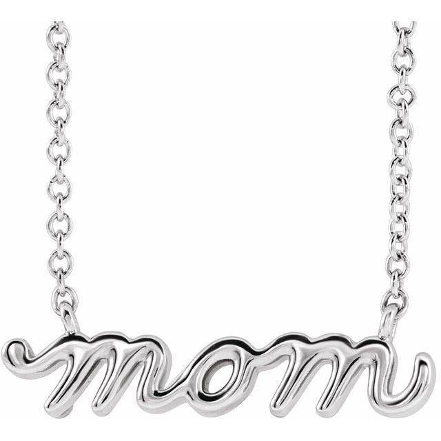 14K Petite Mommy, Mama and Mom Script Necklace with 18" Chain in Elegant Design