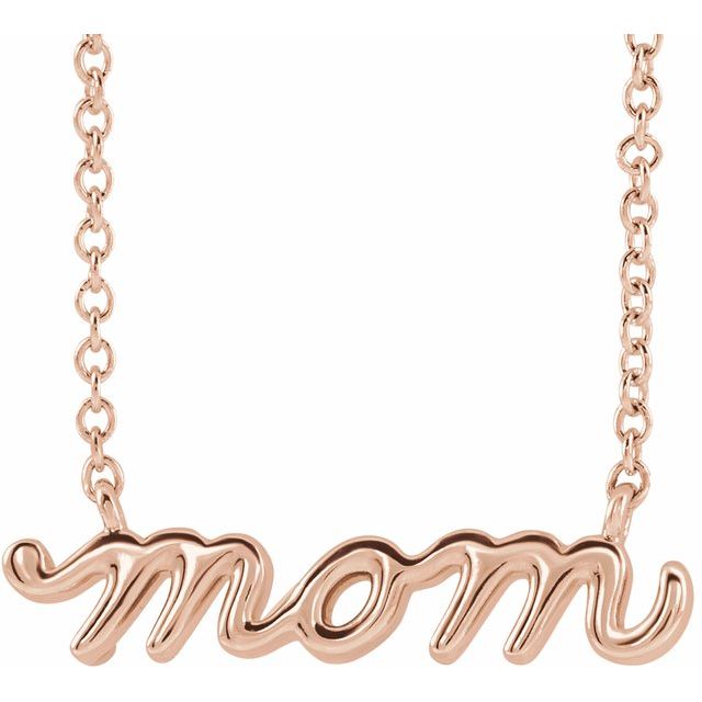 14K Petite Mommy, Mama and Mom Script Necklace with 18" Chain in Elegant Design