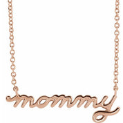 14K Petite Mommy, Mama and Mom Script Necklace with 18" Chain in Elegant Design