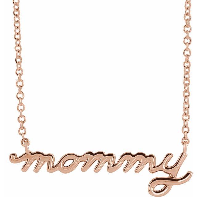 14K Petite Mommy, Mama and Mom Script Necklace with 18" Chain in Elegant Design