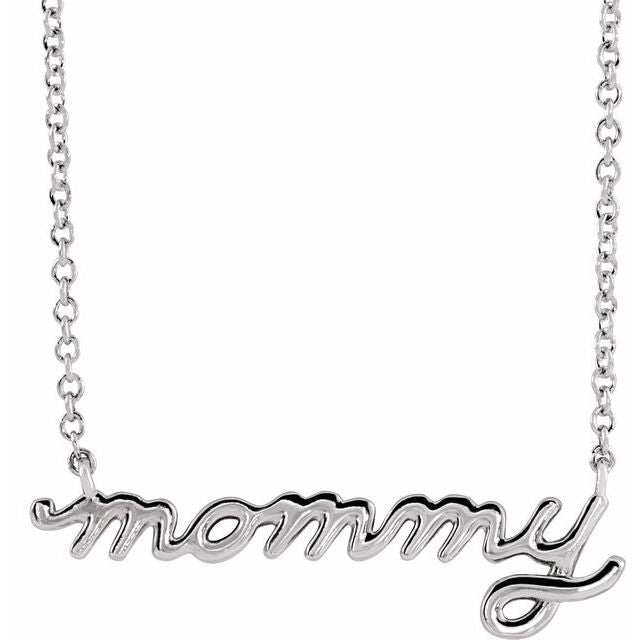 14K Petite Mommy, Mama and Mom Script Necklace with 18" Chain in Elegant Design