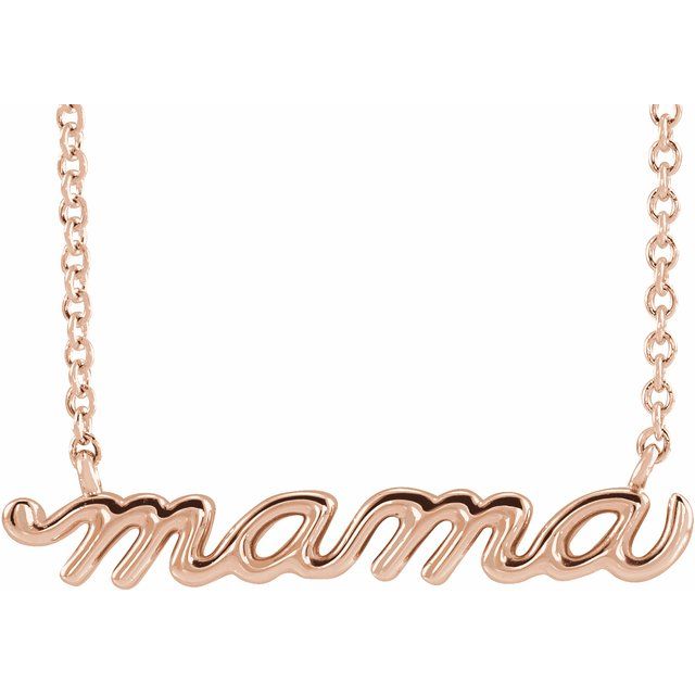 14K Petite Mommy, Mama and Mom Script Necklace with 18" Chain in Elegant Design