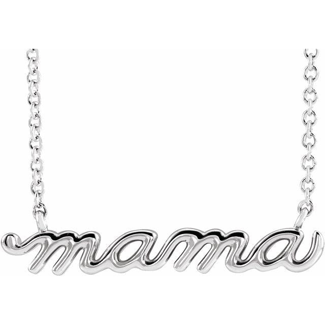14K Petite Mommy, Mama and Mom Script Necklace with 18" Chain in Elegant Design