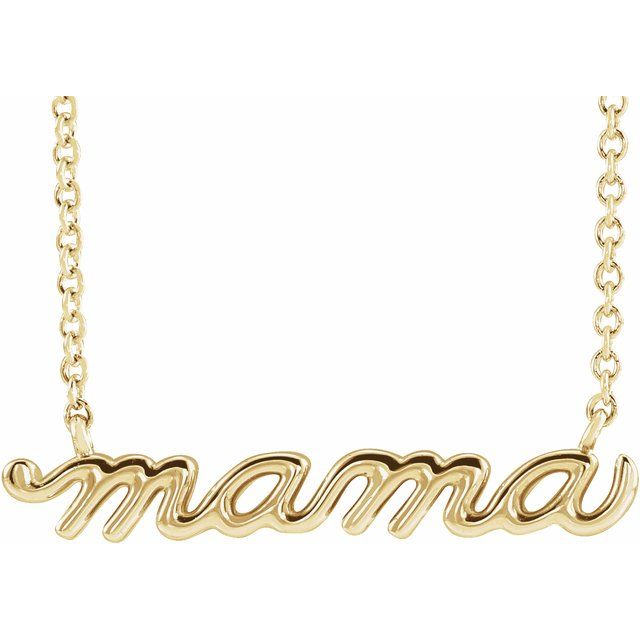 14K Petite Mommy, Mama and Mom Script Necklace with 18" Chain in Elegant Design