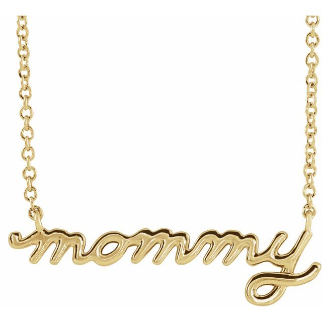 14K Petite Mommy, Mama and Mom Script Necklace with 18" Chain in Elegant Design