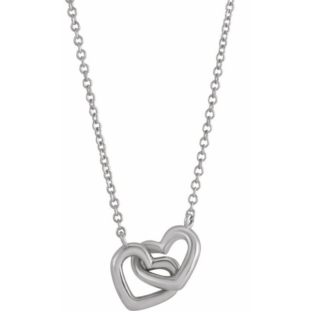 Platinum Interlocking Heart 16" Necklace