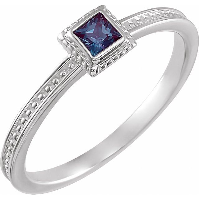 Sterling Silver Lab-Grown Alexandrite Family Stackable Ring