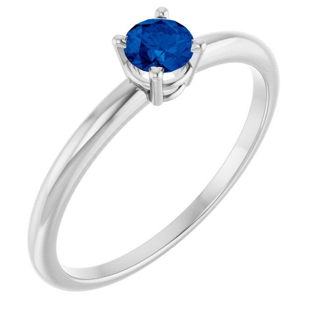 14K White Lab-Grown Blue Sapphire Ring